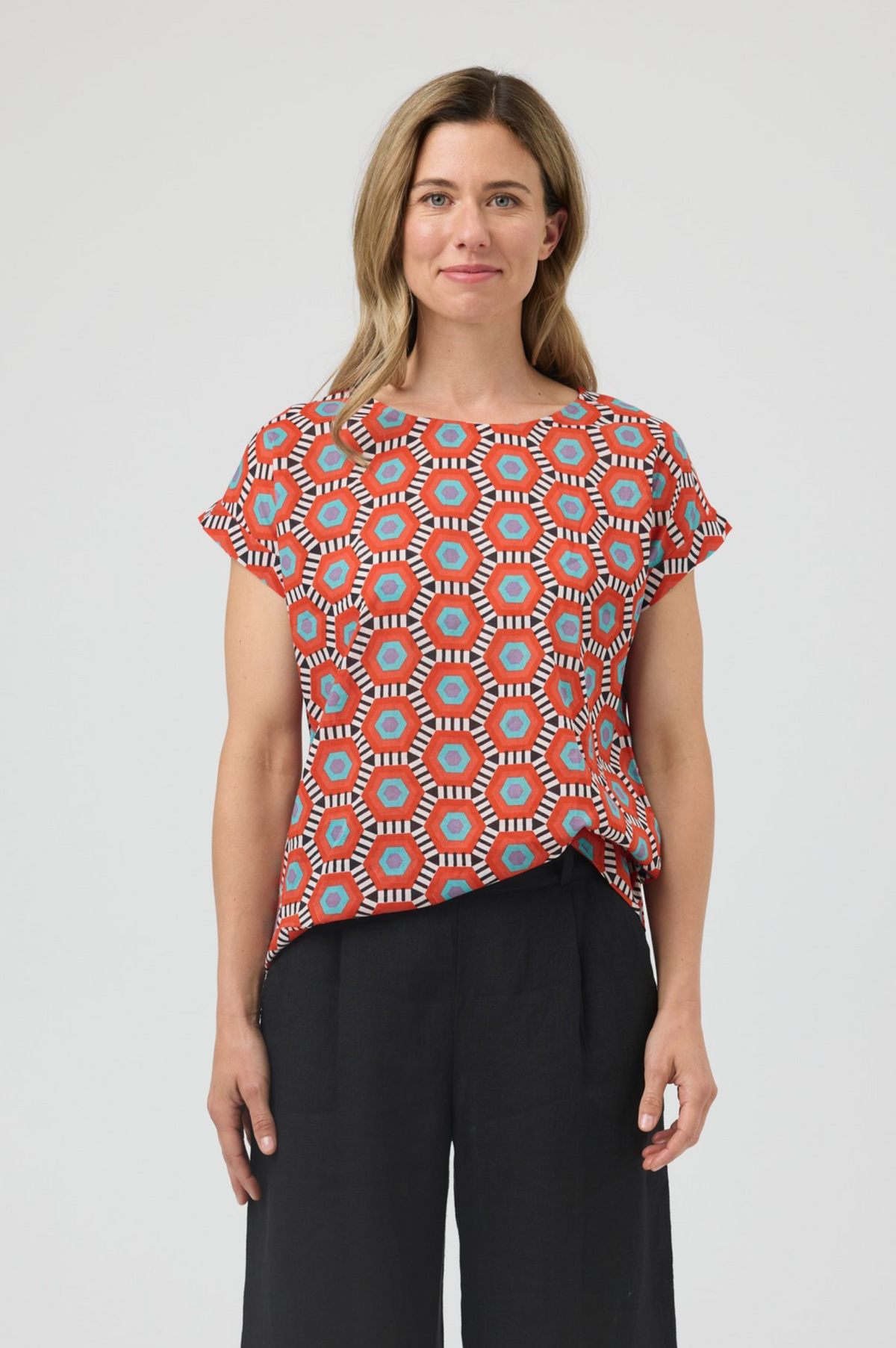CAKE Vicky Round Neck Top in Retro Tile