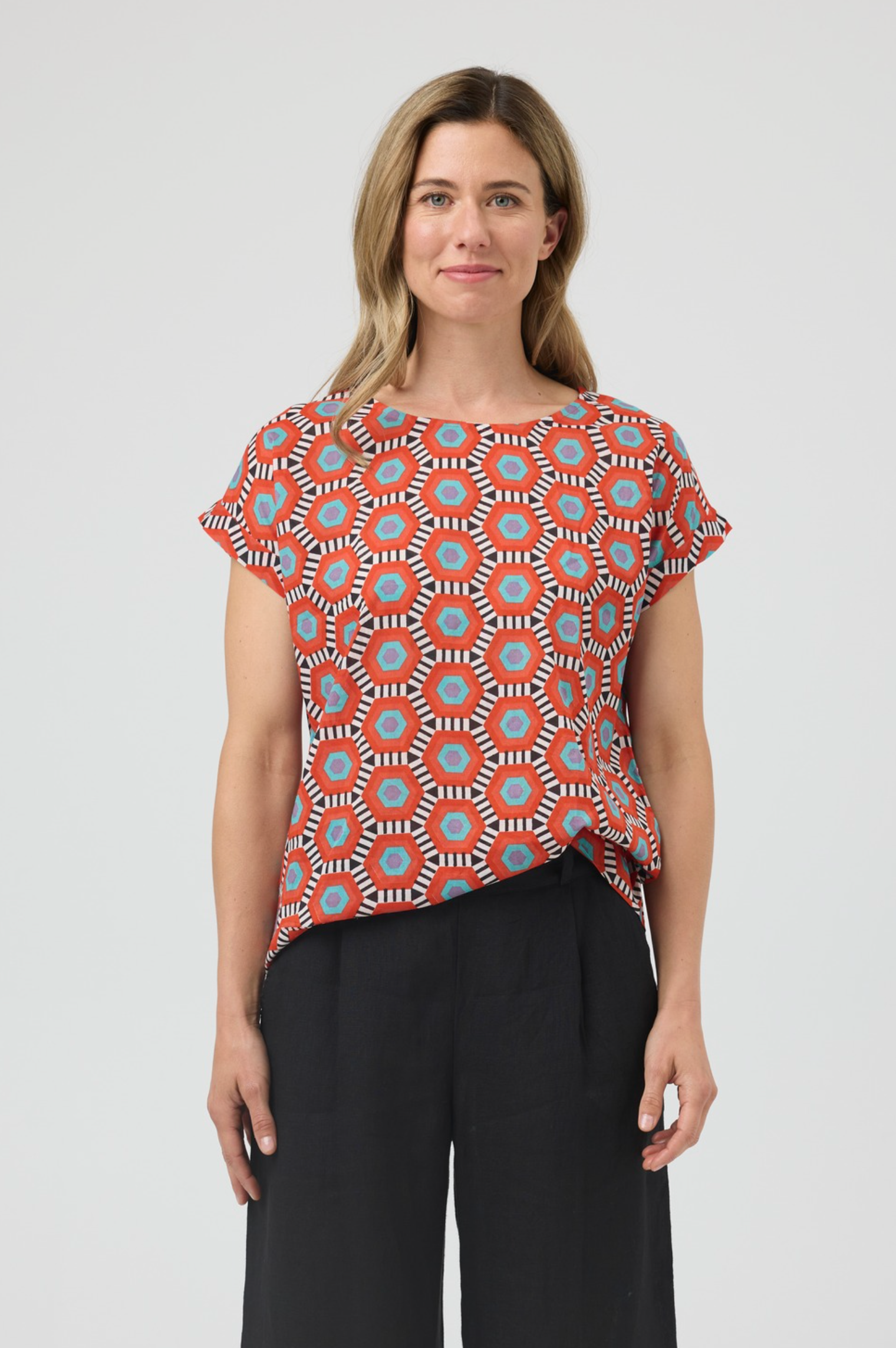 CAKE Vicky Round Neck Top in Retro Tile