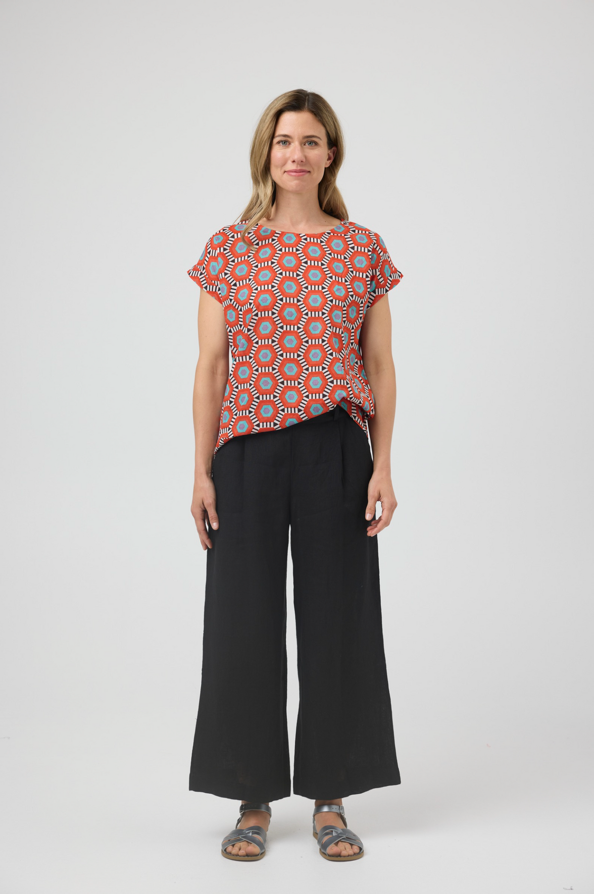 CAKE Vicky Round Neck Top in Retro Tile