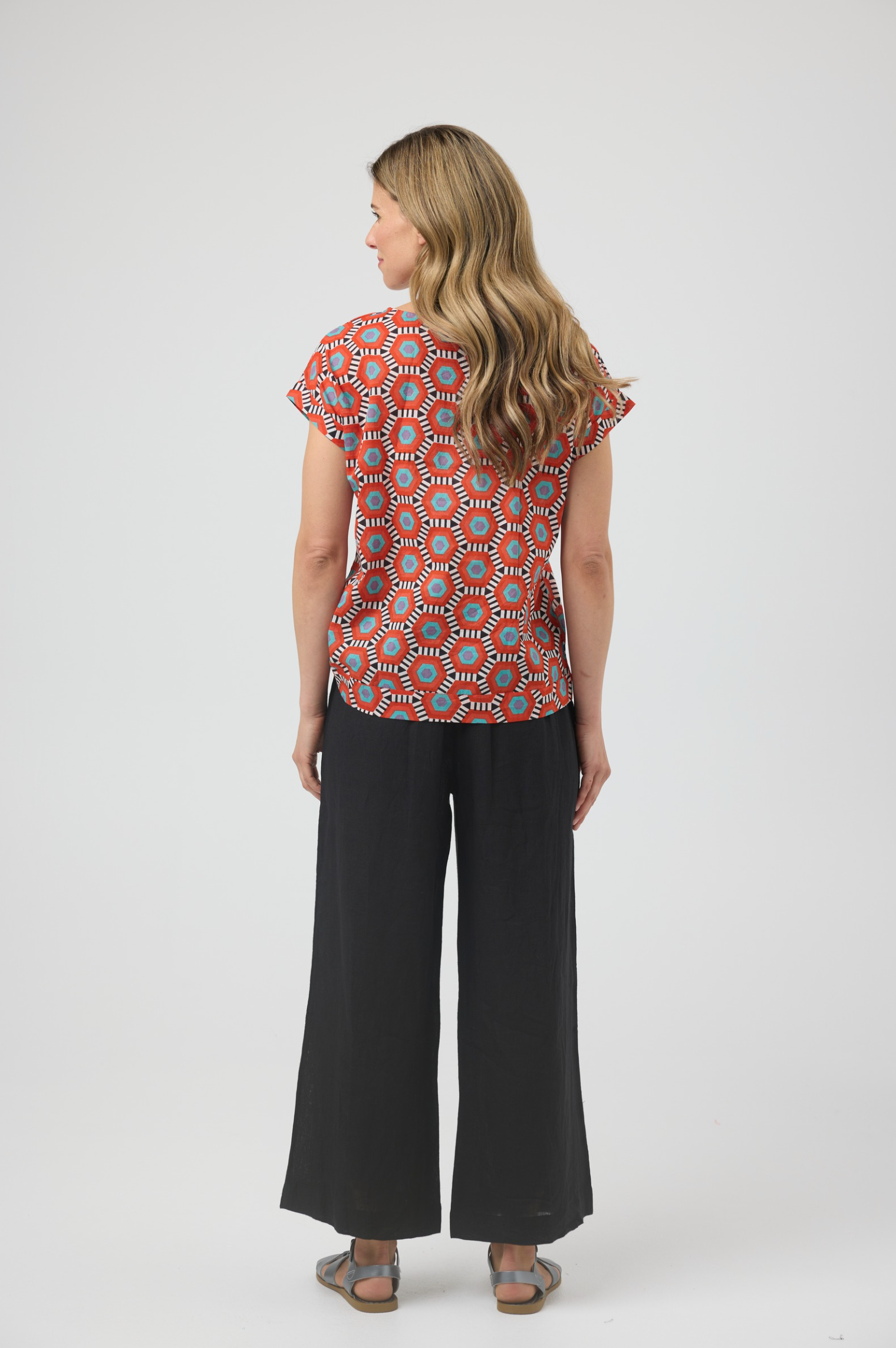 CAKE Vicky Round Neck Top in Retro Tile