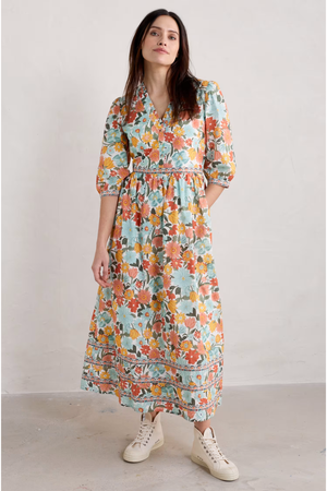 Seasalt Blue Hills Border Dress in Flowering  Blooms Chalk