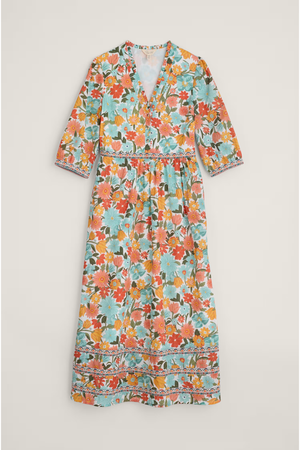 Seasalt Blue Hills Border Dress in Flowering  Blooms Chalk