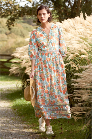 Seasalt Blue Hills Border Dress in Flowering  Blooms Chalk