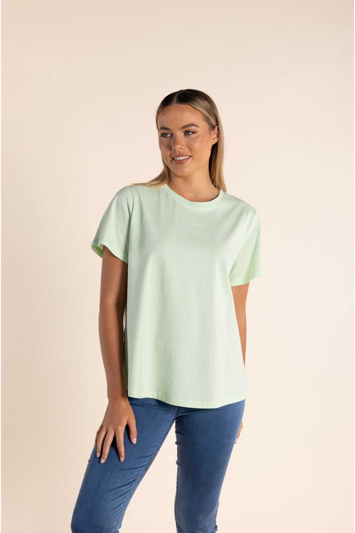 Two T's Crew Top in Soft Green