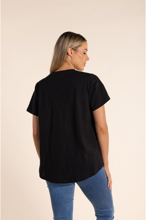 Two T's Sequin Crew Tee in Black