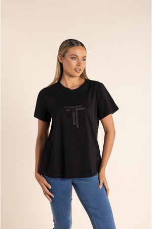 Two T's Sequin Crew Tee in Black