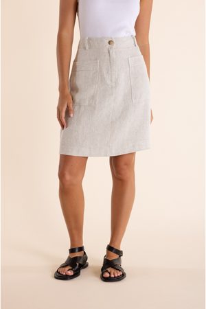 Two-T's Clothing Text Linen Skirt in Natural