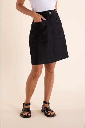 Two-T's Clothing Textured Linen Skirt in Black