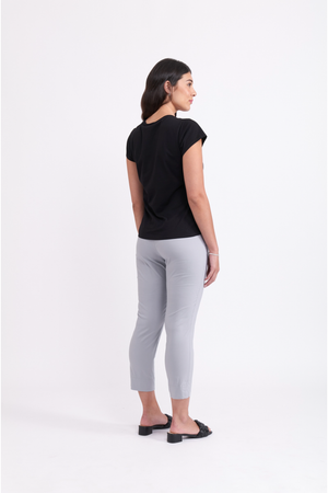 Foil Fuss Free Taper Capri Trapeze Pant in Nickle