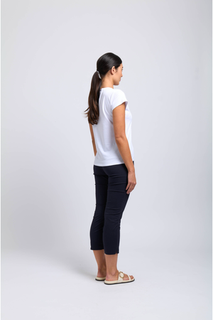 Foil Fuss Free Taper Trapeze Capri Pant in True Navy