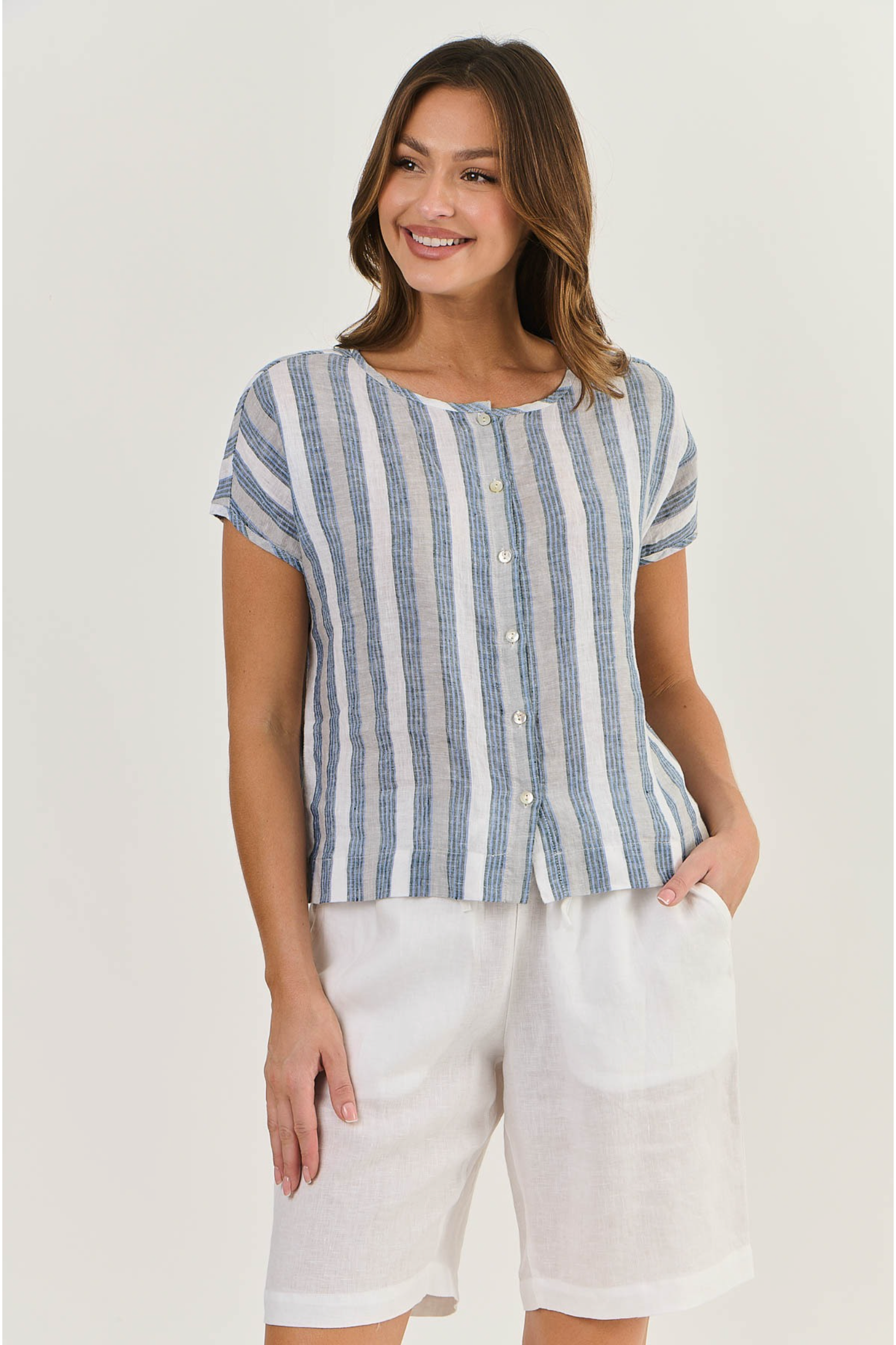 Naturals by O & J Button Down Top in Slipstream