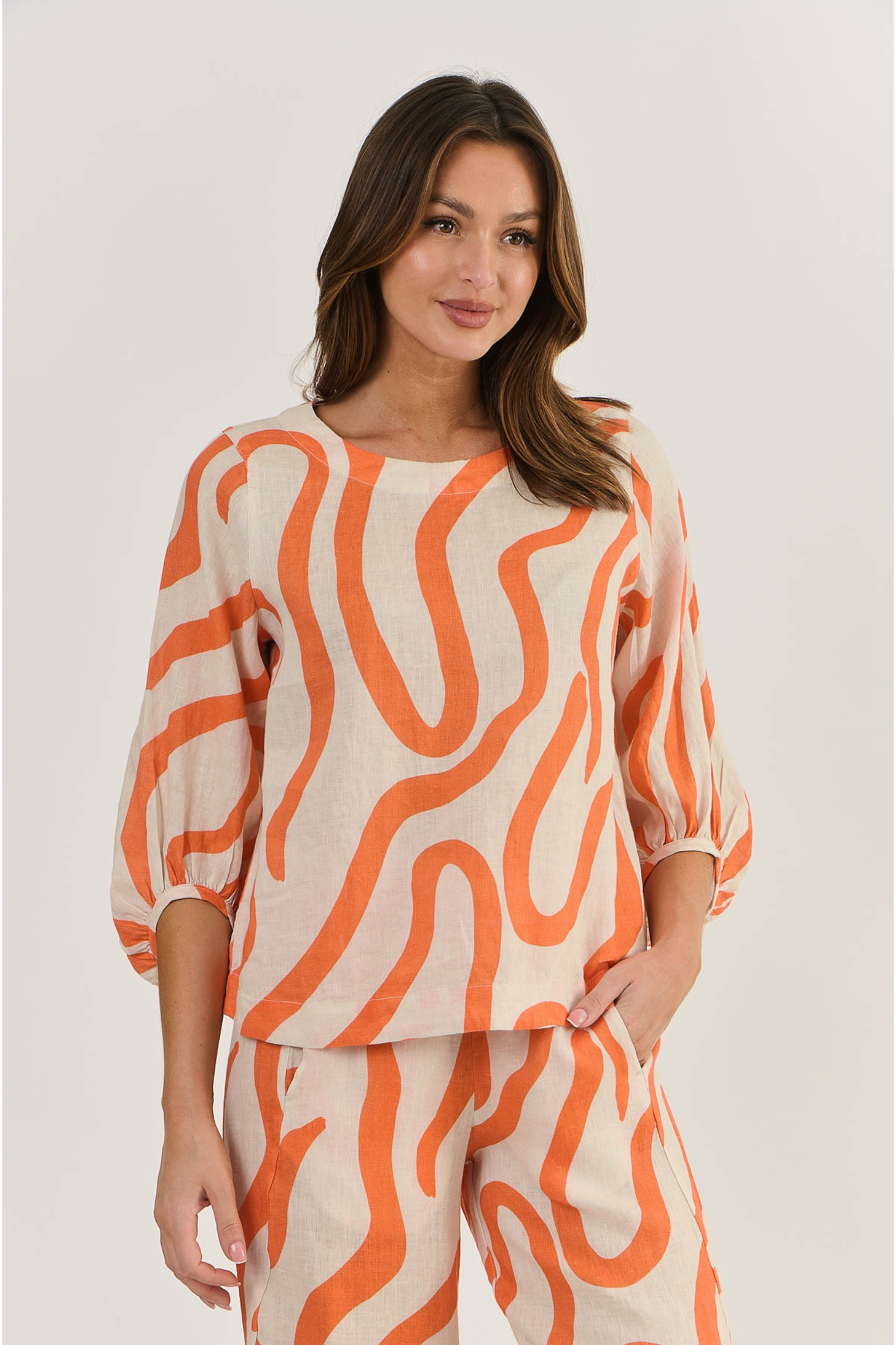 Naturals by O & J Bell Sleeve Top in Tamarind Ribbon