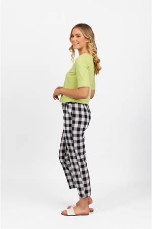 Vassalli Slim Leg 7/8 Pant With Fly and Elastic Back Waistband in Rainbow Check