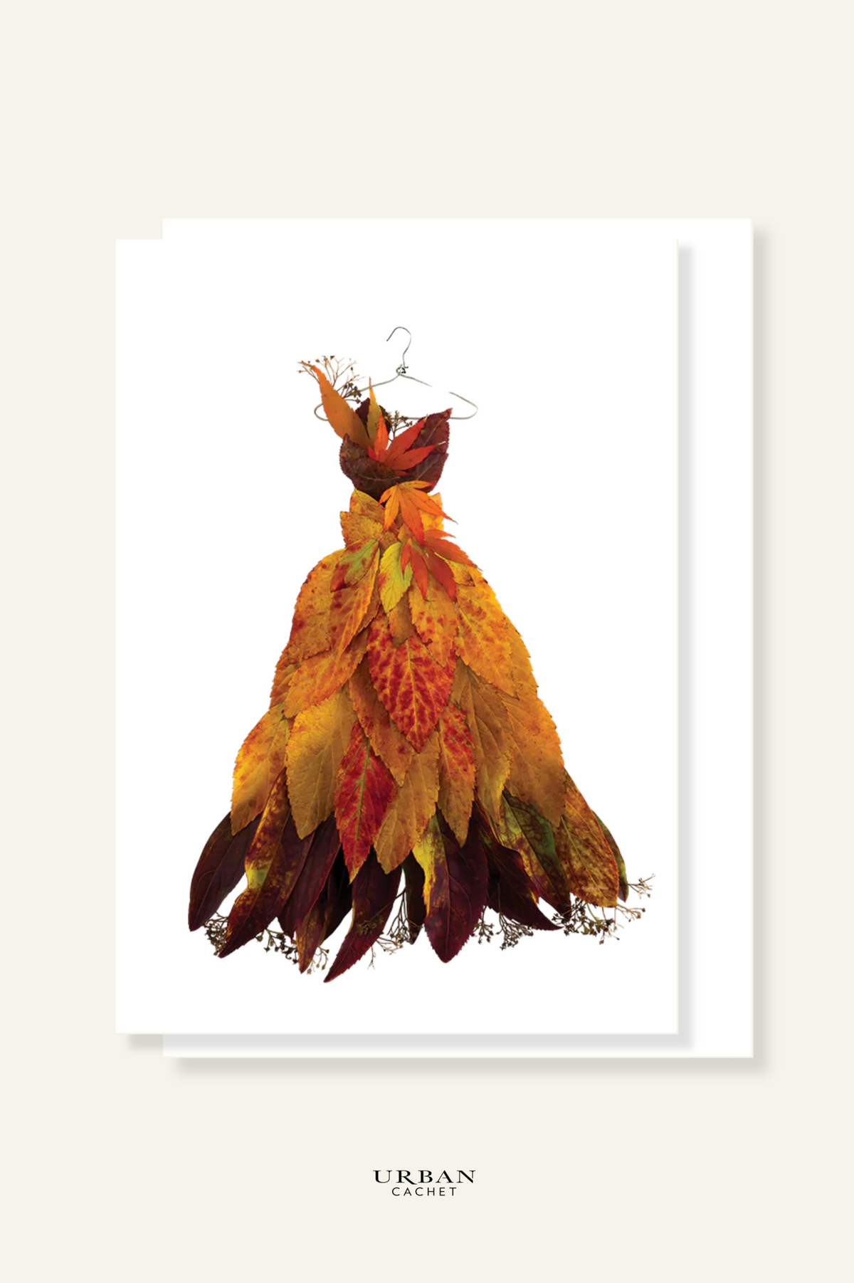 petal & pins autumn leaf dress greeting card