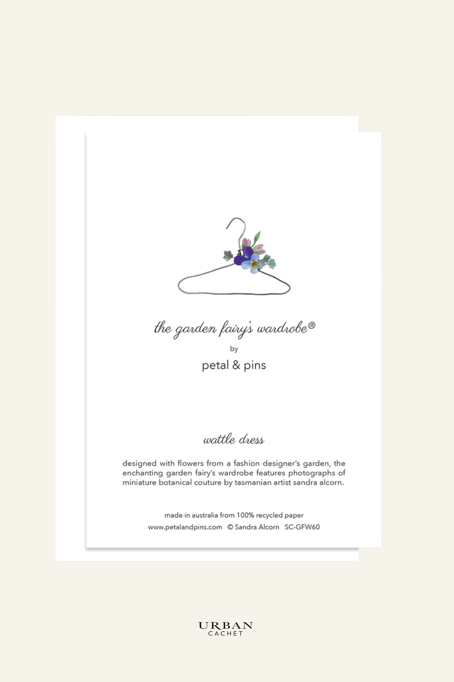 petal & pins wattle dress greeting card