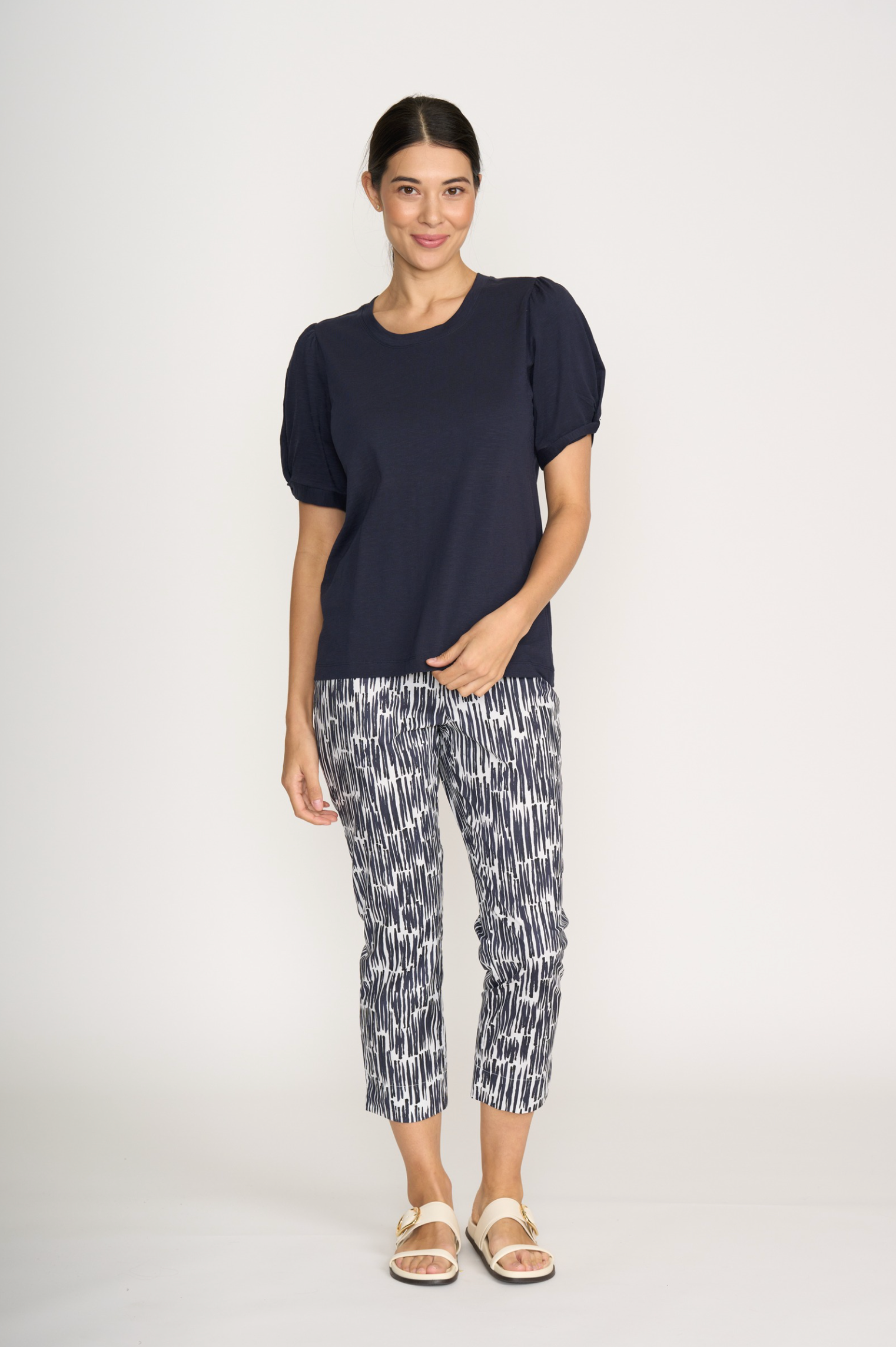 Foil Fuss Free Taper Trapeze Capri Pant in Code Print