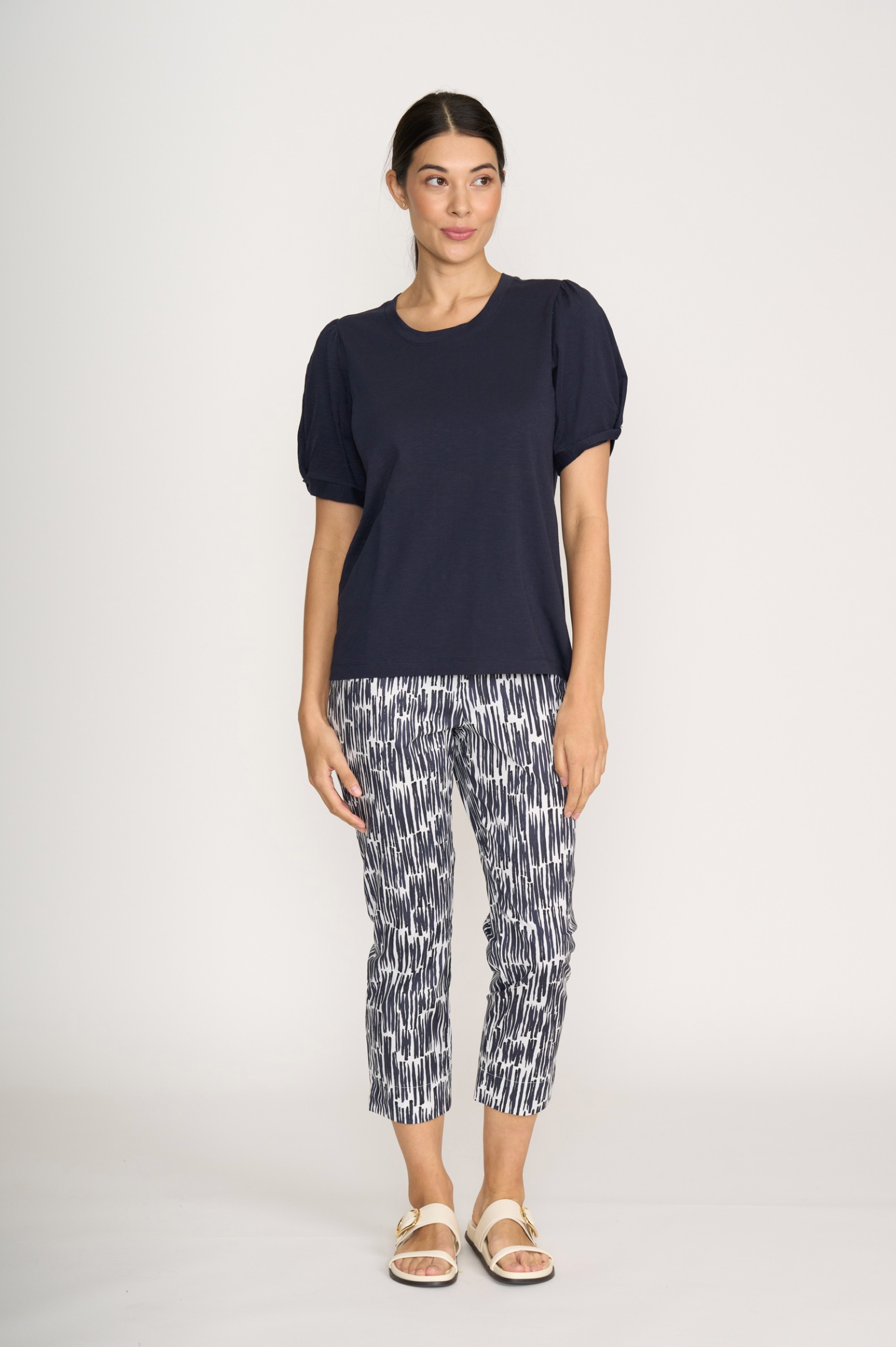 Foil Fuss Free Taper Trapeze Capri Pant in Code Print