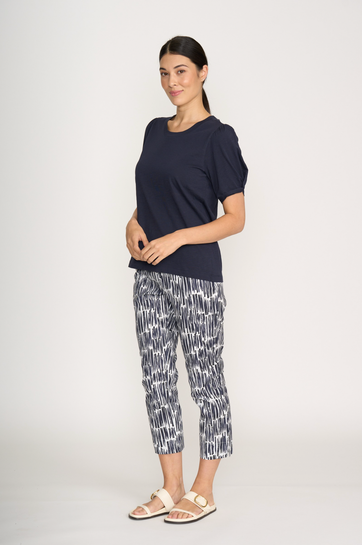 Foil Fuss Free Taper Trapeze Capri Pant in Code Print