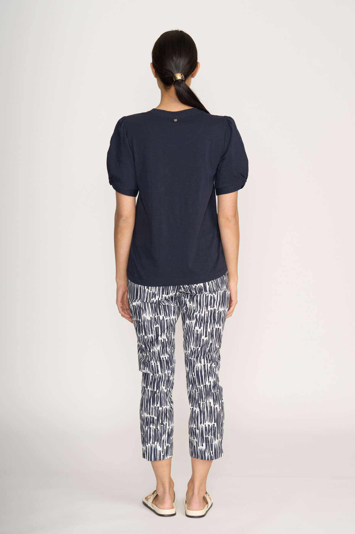 Foil Fuss Free Taper Trapeze Capri Pant in Code Print