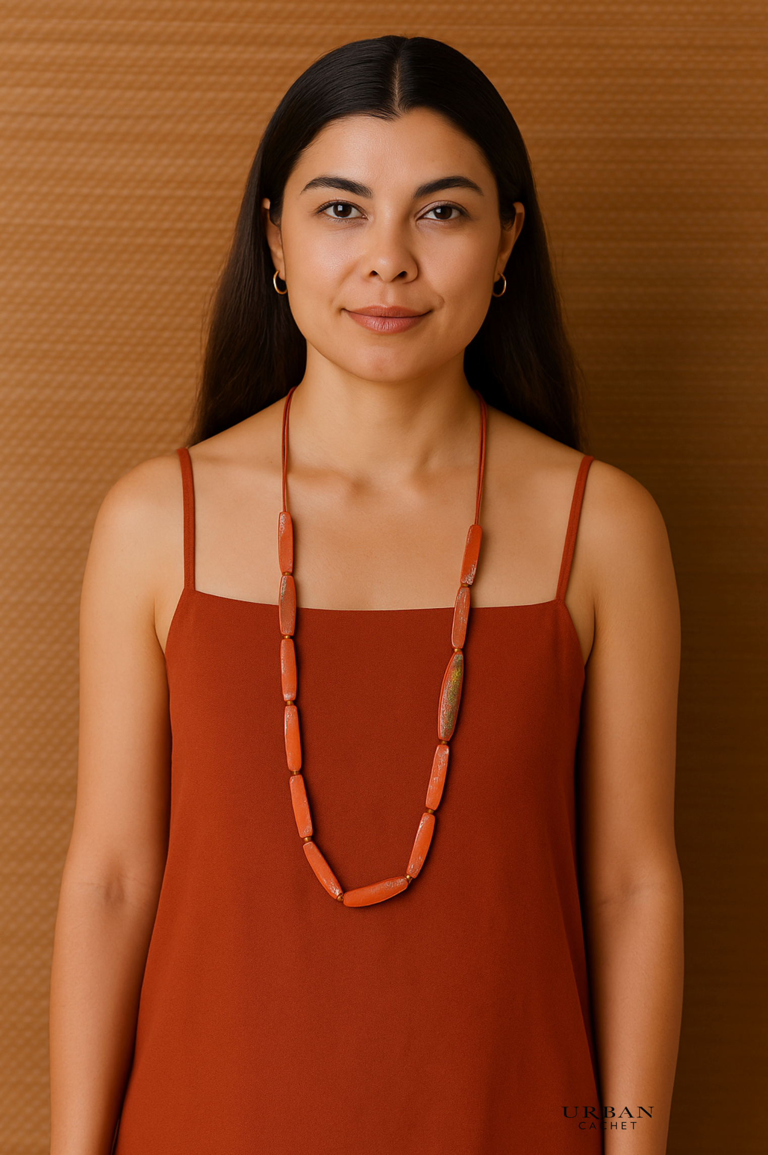 Enhance Accessories Oblong Necklace in Orange