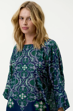 oneseason Jackie Print Isola Sushi Voile in Navy Green