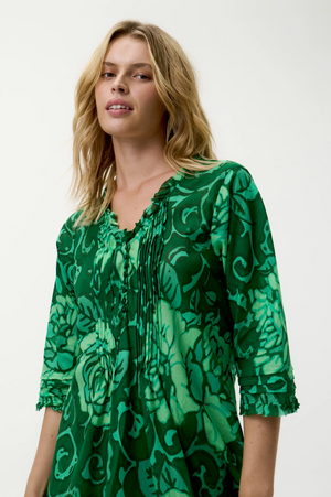 Oneseason Long Poppy Dress in Emerald Coast Cotton Green