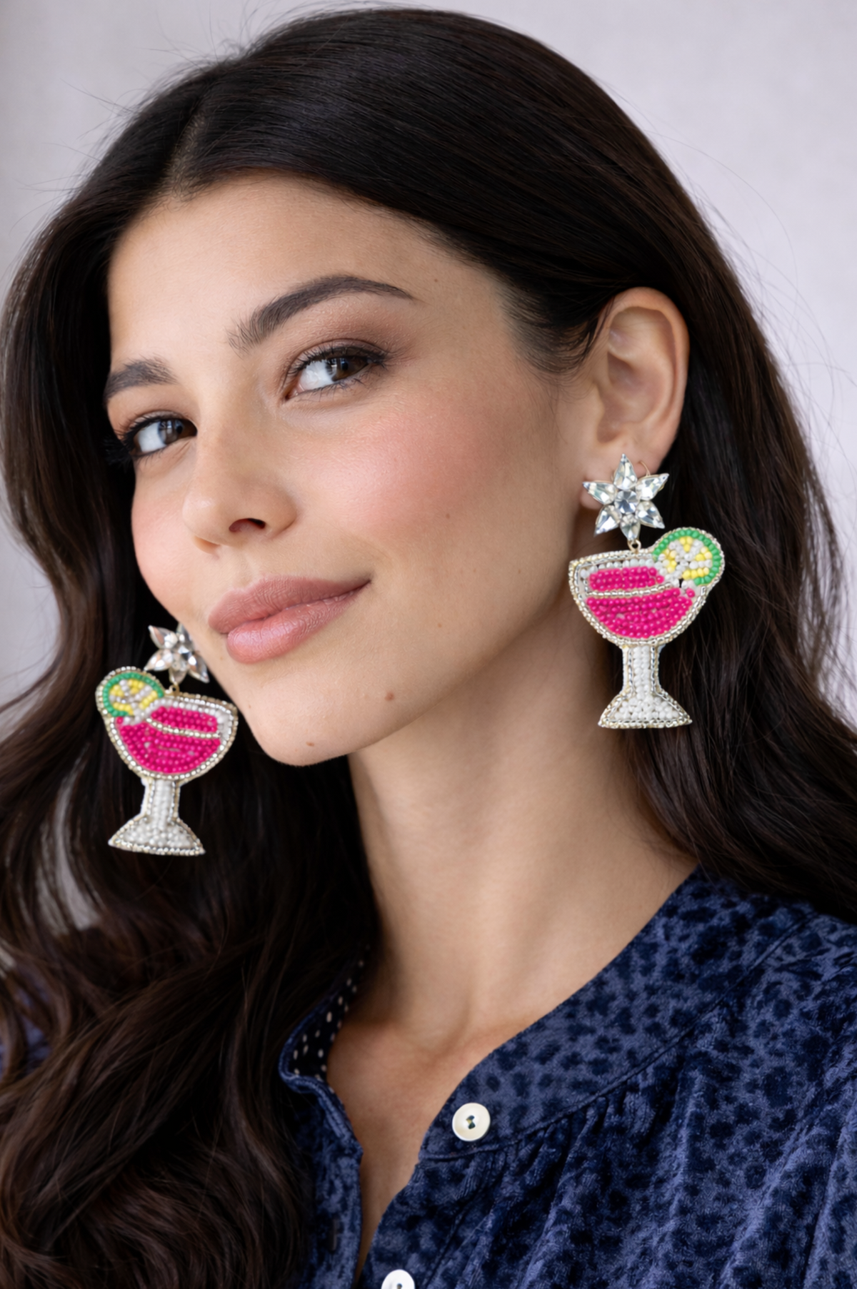 Anna Nova Australia Hand Beaded Earrings in Pink Cocktail with Stars