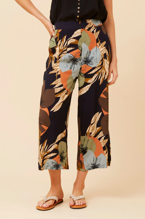 Caroline Morgan Crop Tropical Floral Print Wide leg pant