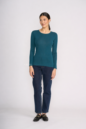 Foil Merino Fine Merino Crew Neck Top in Midnight Green
