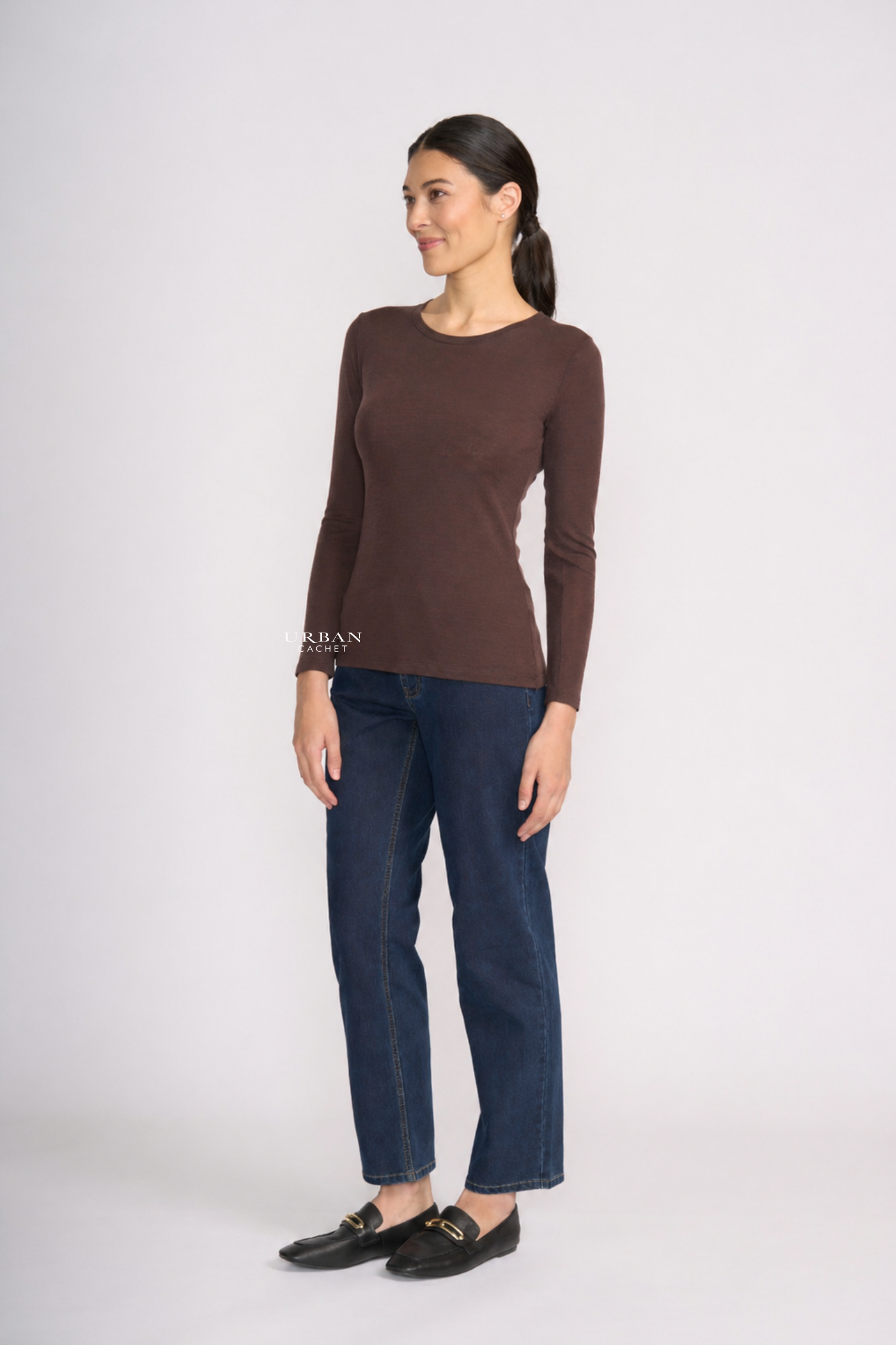 Foil Merino Fine Merino Crew Neck Top in Ristretto