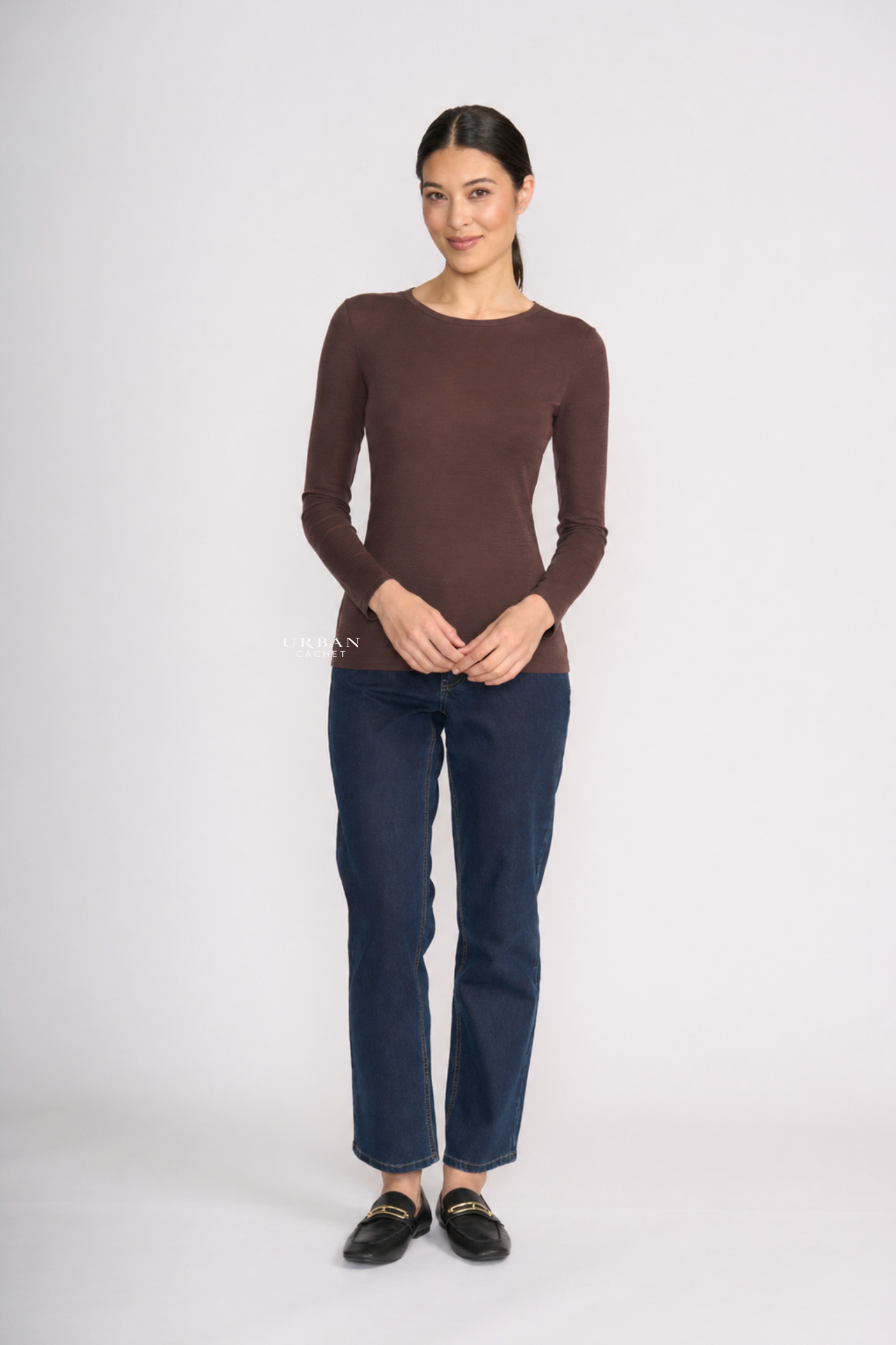 Foil Merino Fine Merino Crew Neck Top in Ristretto