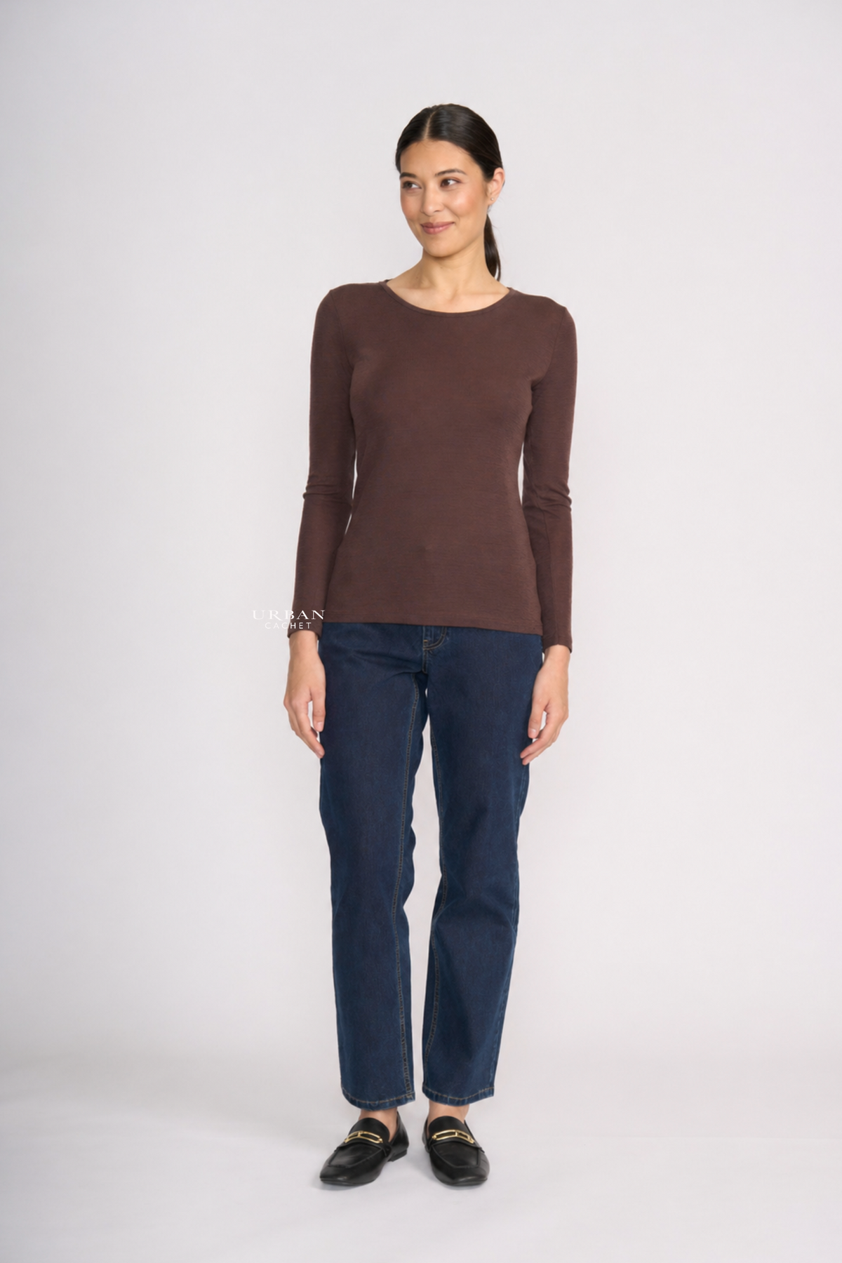 Foil Merino Fine Merino Crew Neck Top in Ristretto