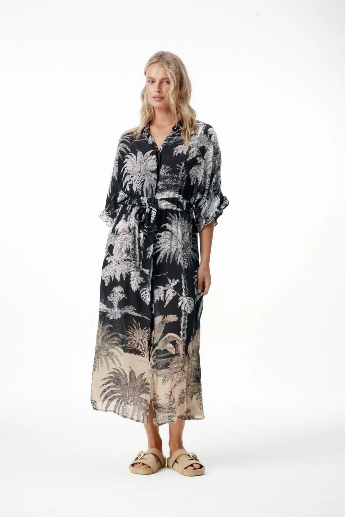 oneseason Jasmine Dress in Midnight Palm Black