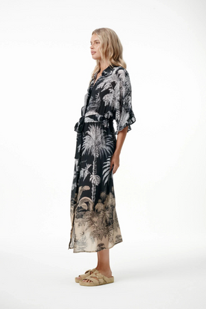 oneseason Jasmine Dress in Midnight Palm Black