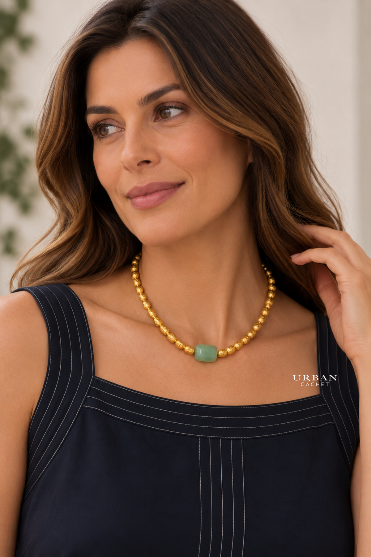 BIASA Accessories Pennygreen Crush Gold Jade Green Necklace