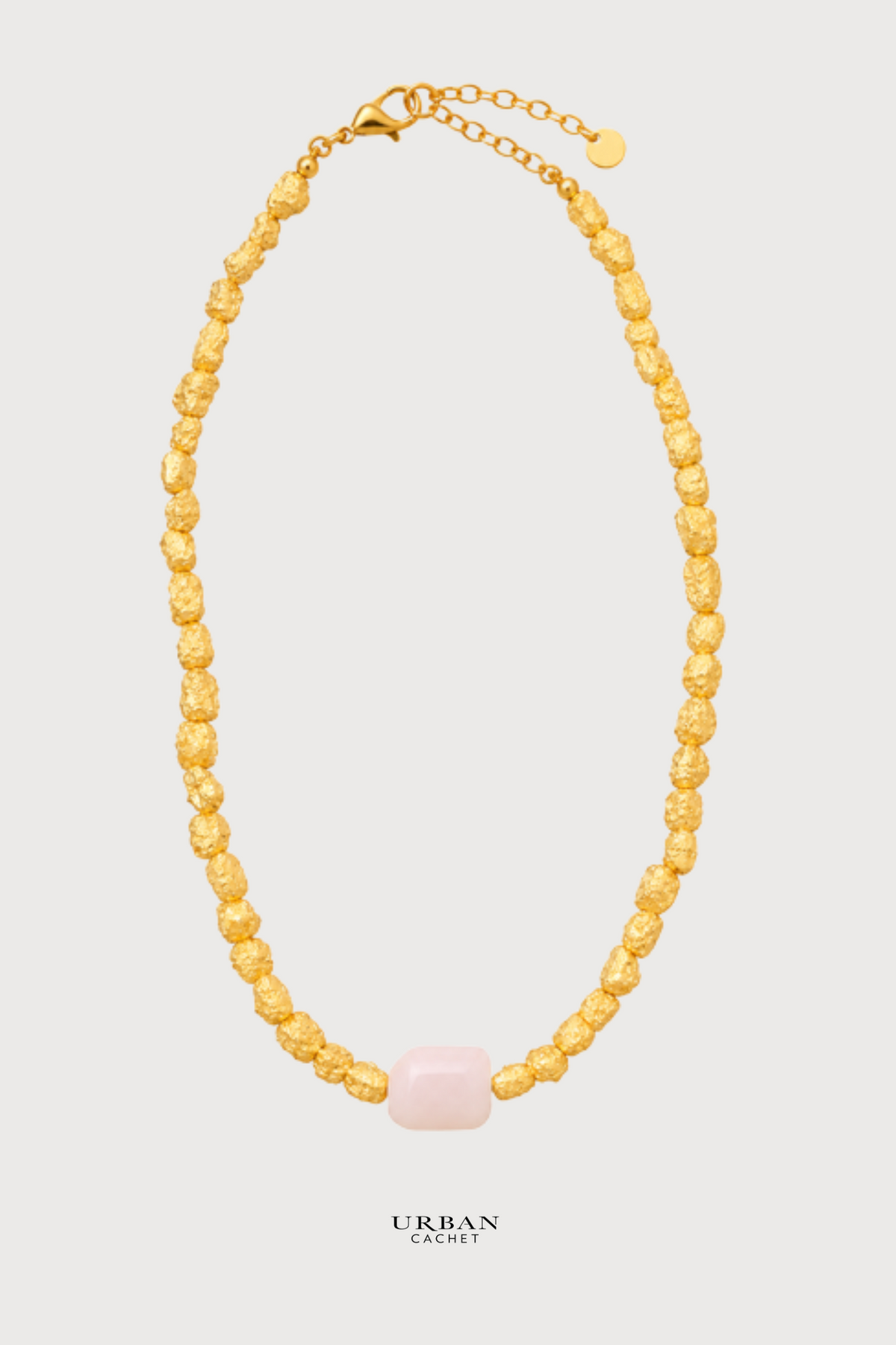 BIASA Accessories Pennypink Crush Gold Quartz Pink Stone Necklace