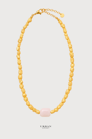 BIASA Accessories Pennypink Crush Gold Quartz Pink Stone Necklace