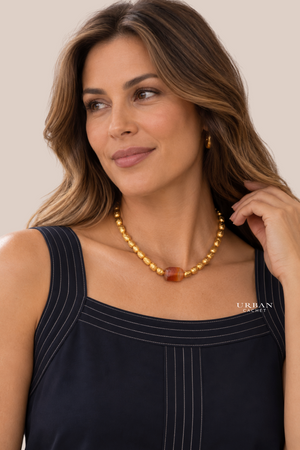 BIASA Accessories Pennybrown Crush Gold Topaz Brown Stone Necklace