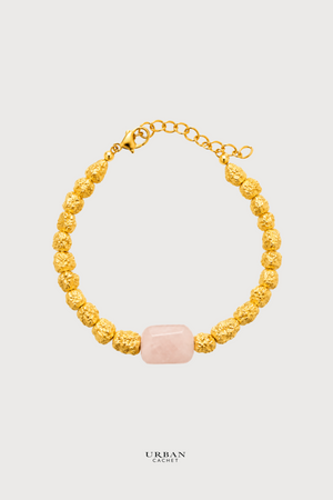 BIASA Accessories Piperpink Crushed Gold and Pink Quartz Stone Bracelet