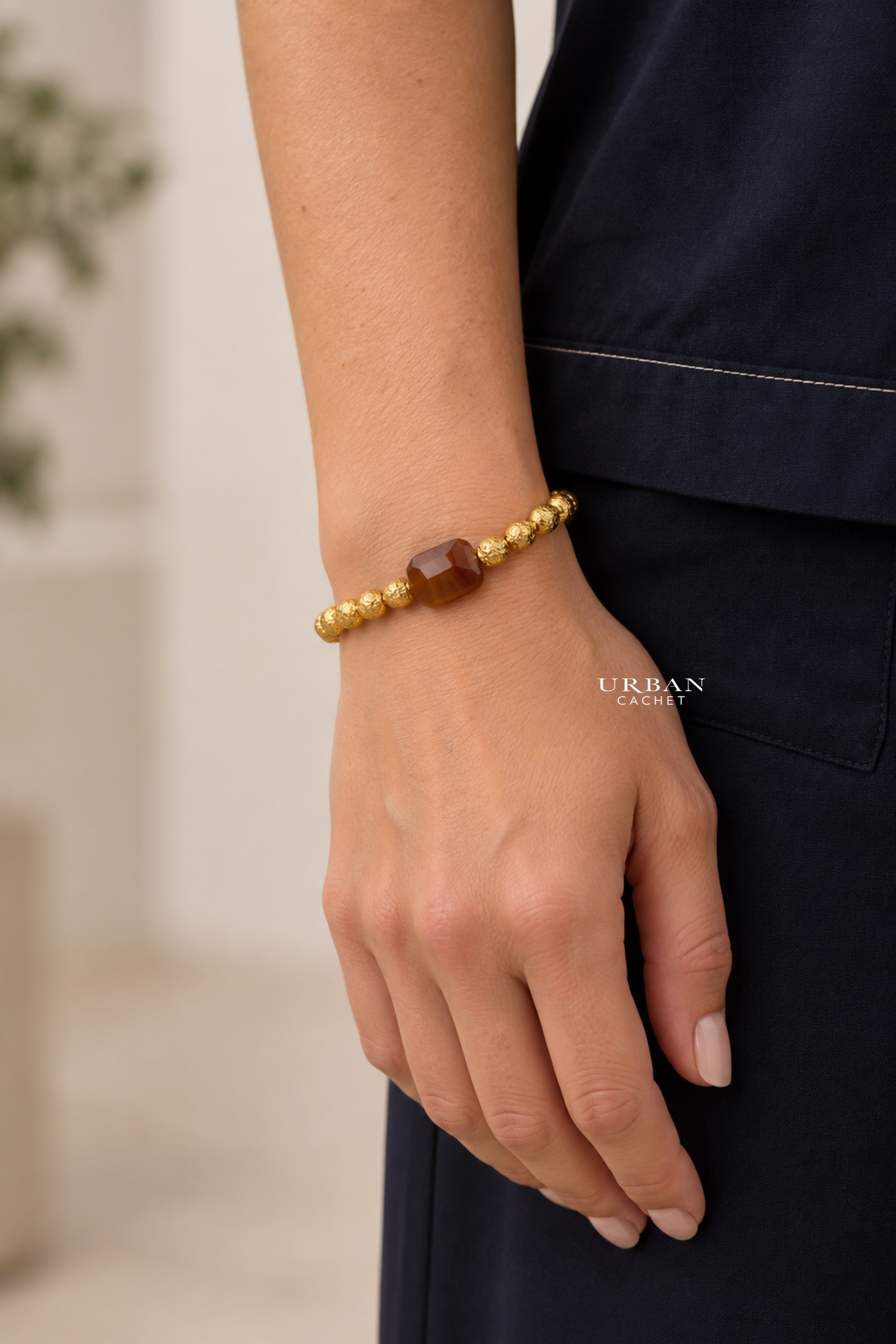 BIASA Accessories Piperbrown Crushed Gold and Brown Topaz Stone Bracelet
