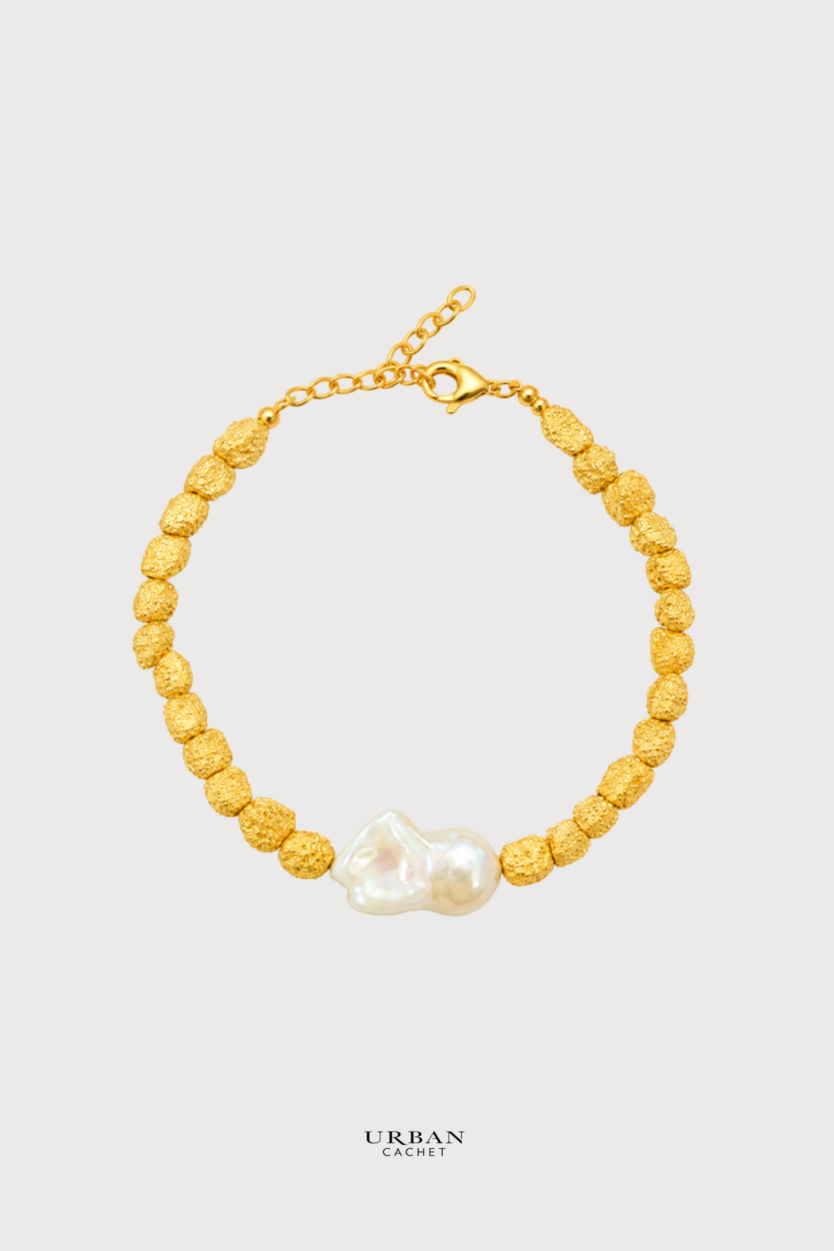 BIASA Accessories Margot Crushed Gold and Baroque Pearl Bracelet
