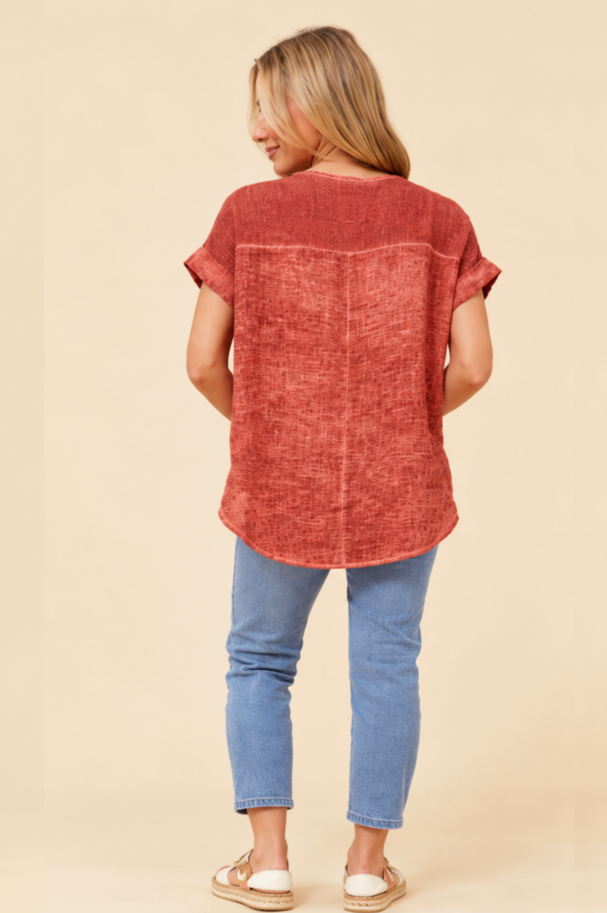 Bottega Moda Short Sleeve Solid Top in Rosewood