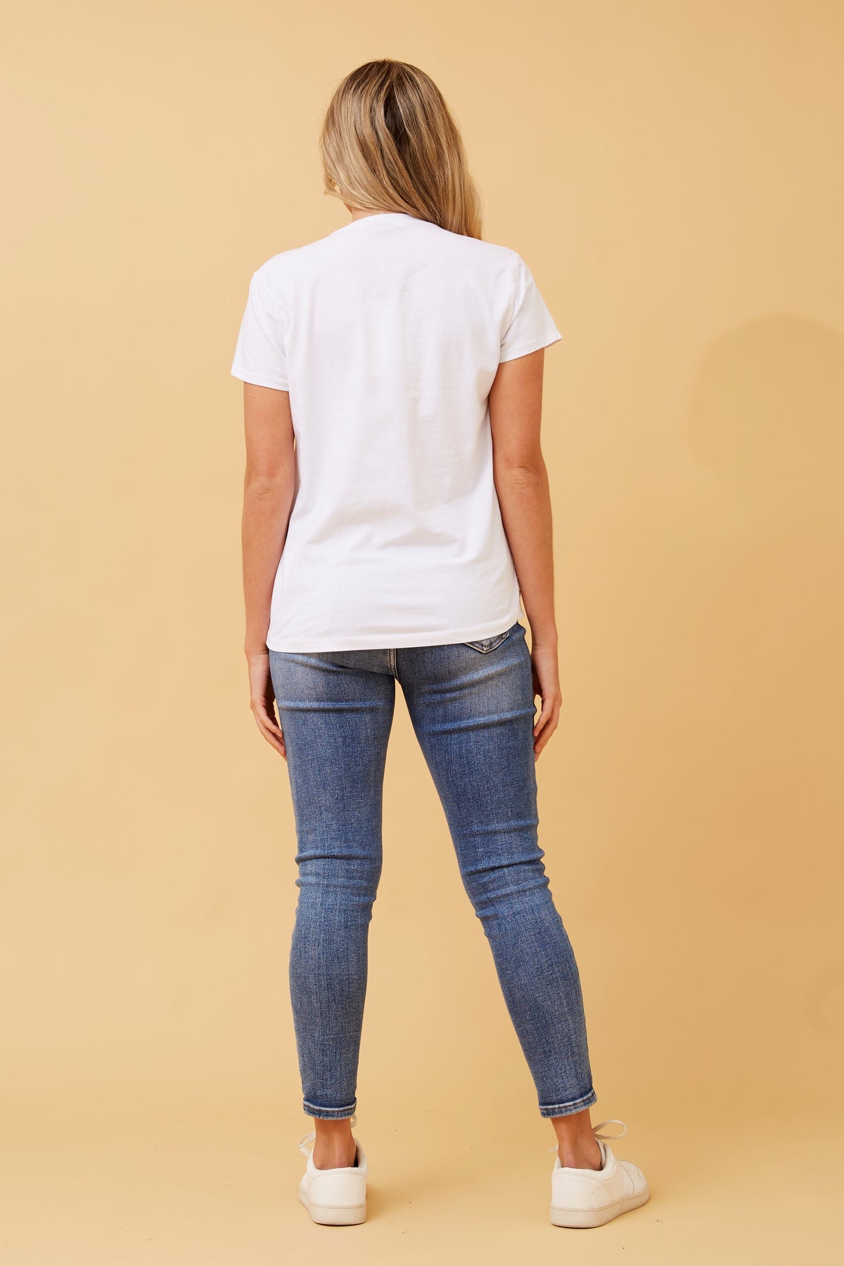 Bottega Moda Short Sleeve Top with Sequin Trim in White