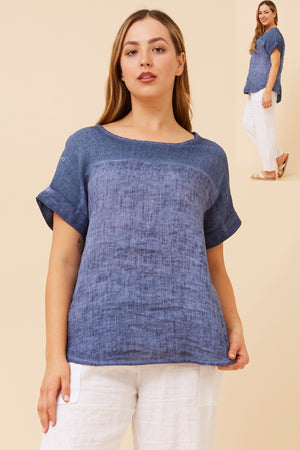 Bottega Moda Short Sleeve Solid Top in Navy