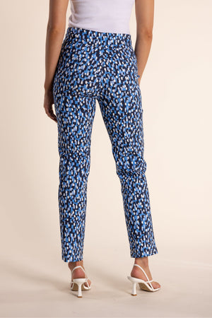 Two-T's Clothing Abstract Print Pull on Pant in Blue Abstract Print