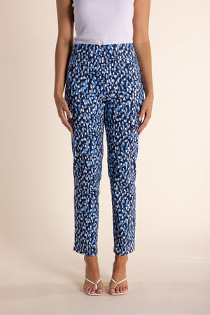 Two-T's Clothing Abstract Print Pull on Pant in Blue Abstract Print