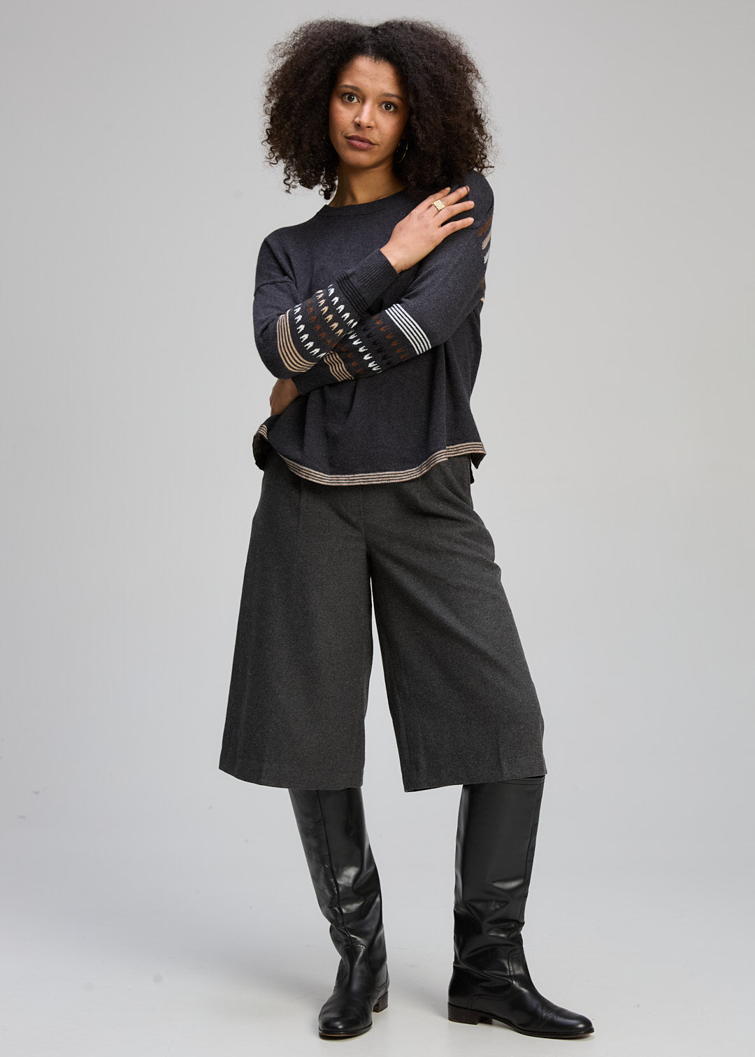 Zaket and Plover Textured Swing Jumper in Charcoal