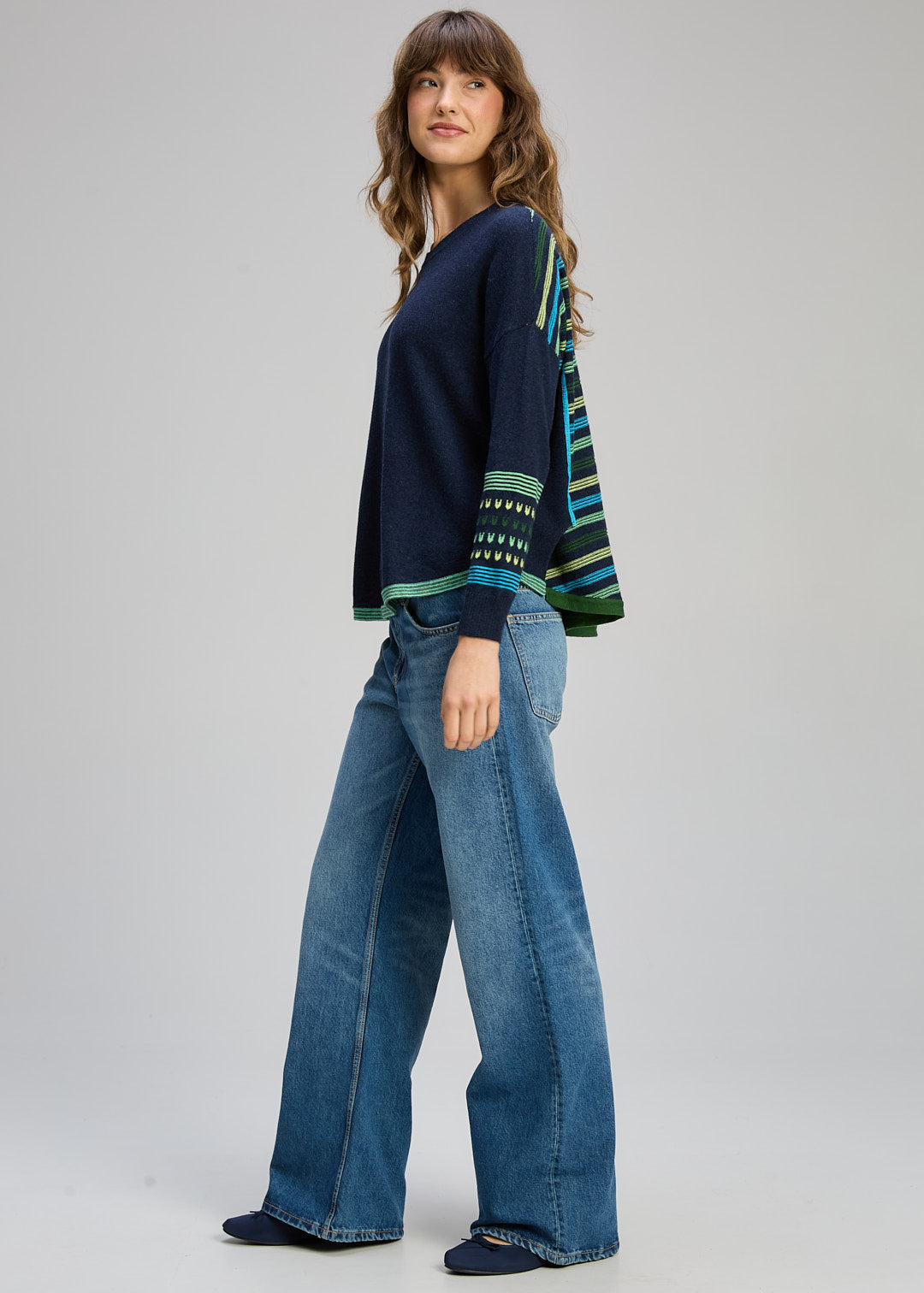 Zaket and Plover Textured Swing Jumper in Dark Denim