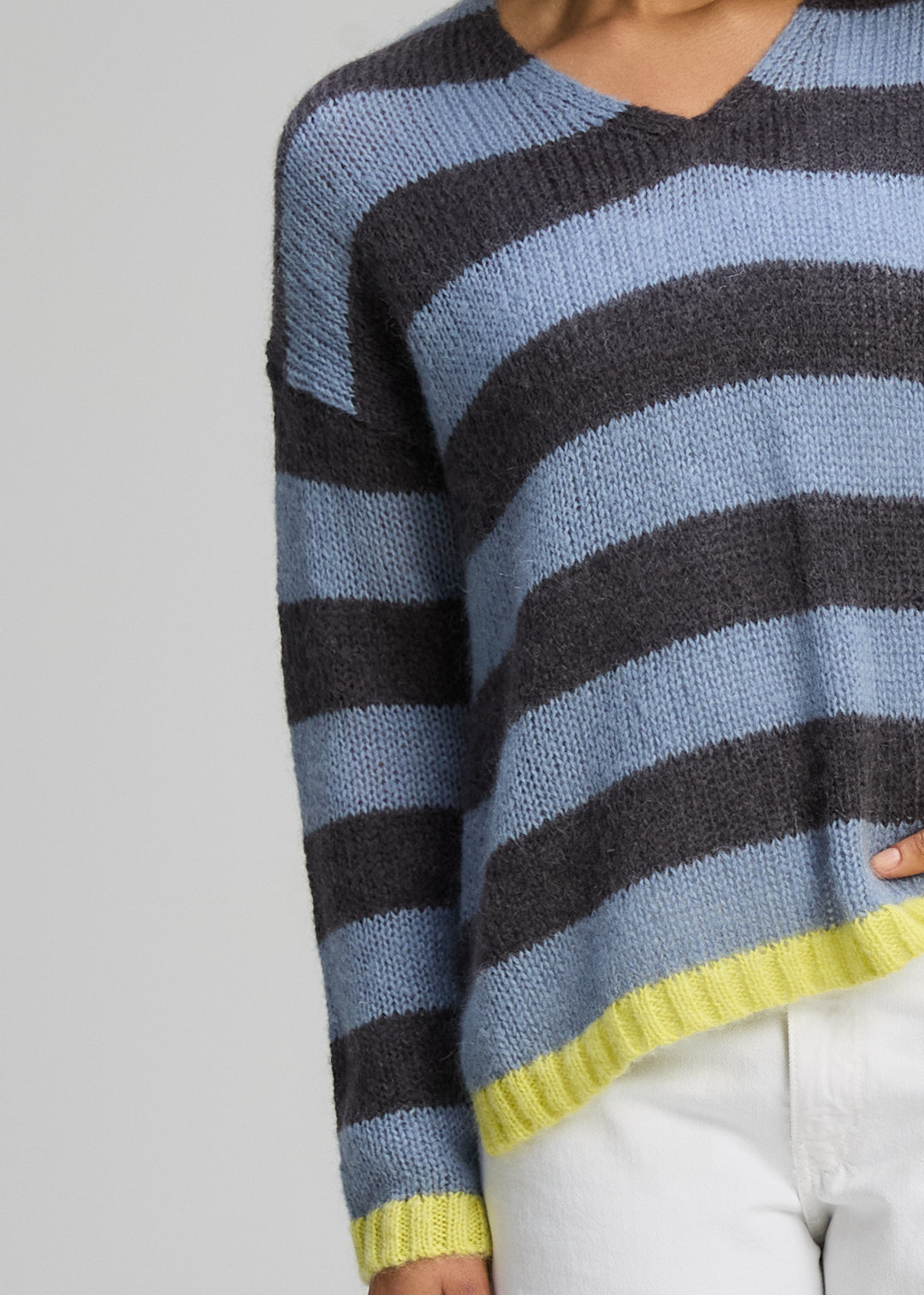 Zaket and Plover Cozy Kid Stripe V Neck in Mist