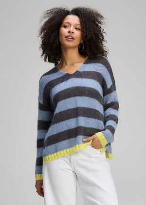 Zaket and Plover Cozy Kid Stripe V Neck in Mist